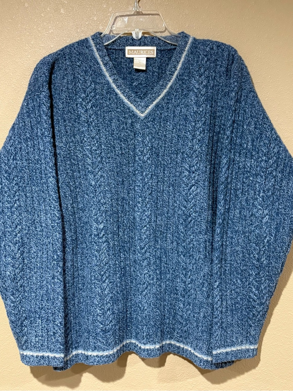 Vintage Pure Shetland Wool Chunky Ribbed Cable Knit Sweater Womens Blue M Preppy - Picture 3 of 10